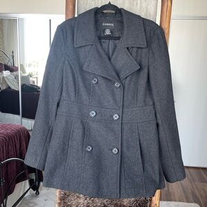 Women's Charcoal Wool Pea Coat, Large